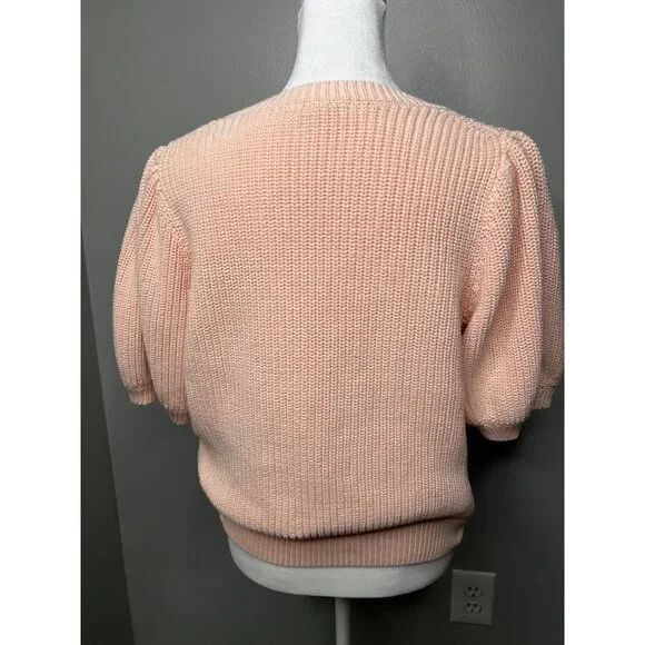 525 America V-Neck Puff Sleeve Knit Sweater Medium Womens Pink - Picture 15 of 17